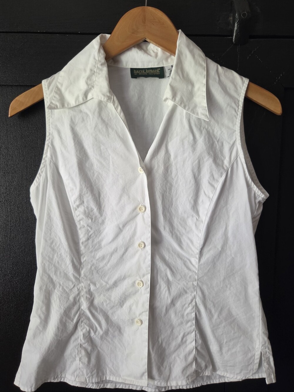 Women's Harvé Benard White Sleeveless Collared Button-Front Blouse ~ Size Small